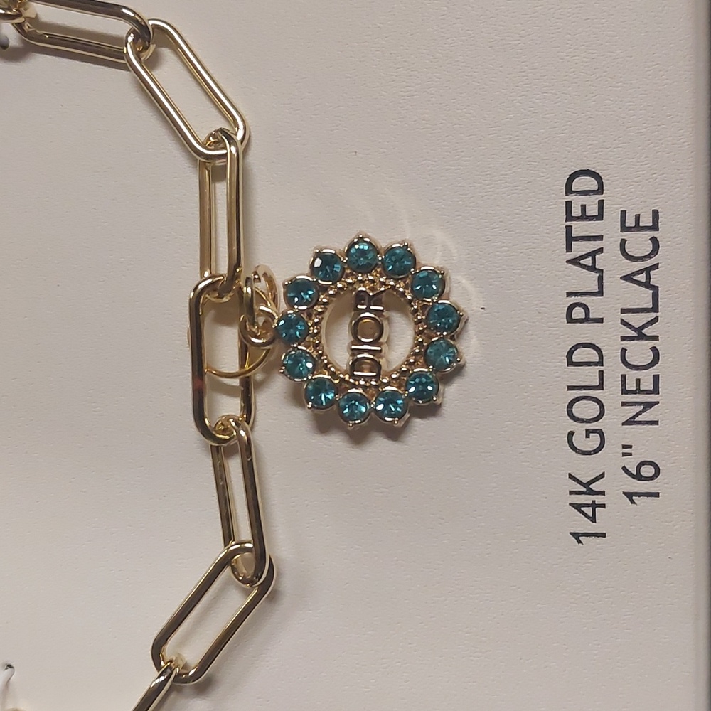 New House of Harlow 1960 Gold Necklace with Turquoise Dior Pendant